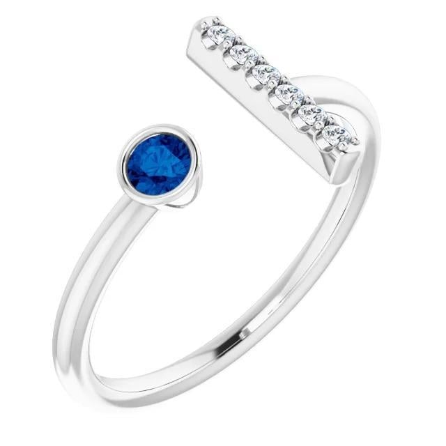 Diamond 0.48 CT Ceylon Blue Sapphire Gemstone Ring, Size 6.5
