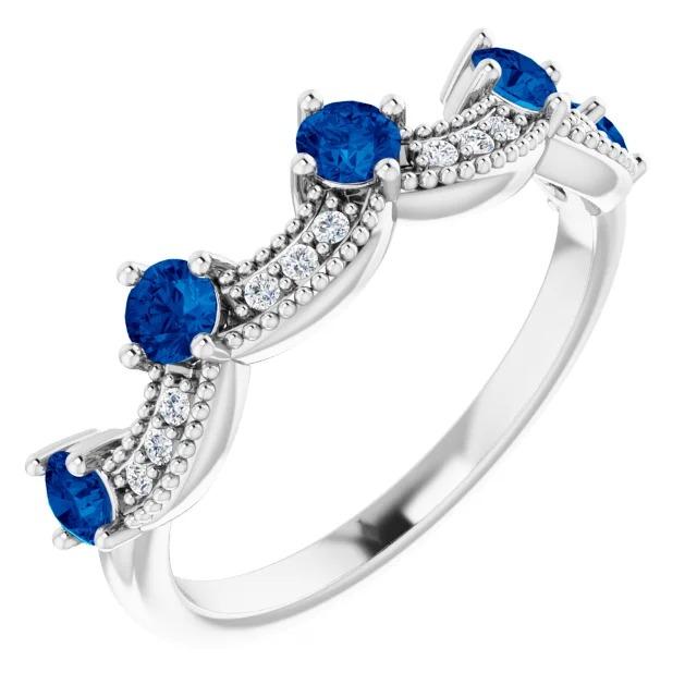 60346 1.74 CT Prong Setting Sapphire & Diamond Wedding Band, Size 6.5