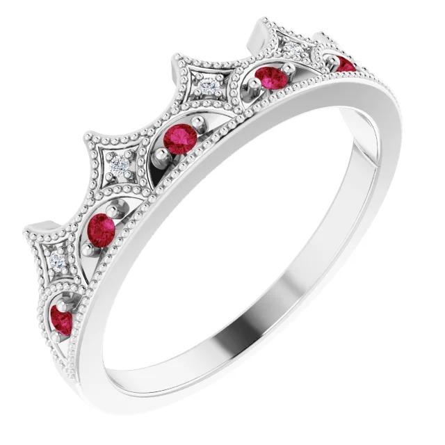 60347 0.75 CT Crown Womens Diamond Ruby Wedding Band, Size 6.5