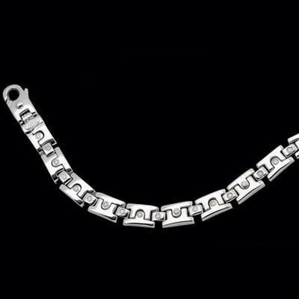 60363 3 CT Diamond Mens Block Link Bracelet, 14K White Gold