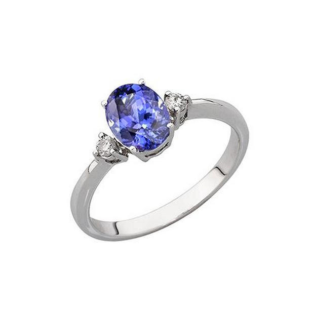 60366 Oval & Round 1.95 CT Tanzanite with Diamonds Ring, 14K White Gold - Size 6.5