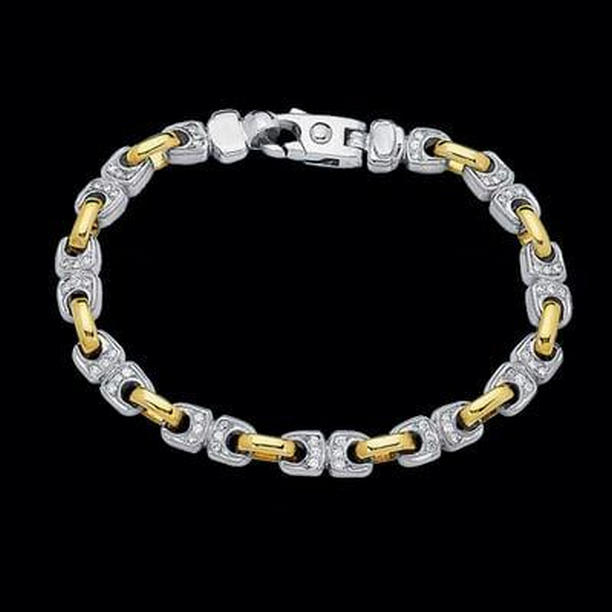 Picture of Harry Chad Enterprises 60368 Mens Link 3 CT Round Diamond Bracelet&#44; Two Tone Gold