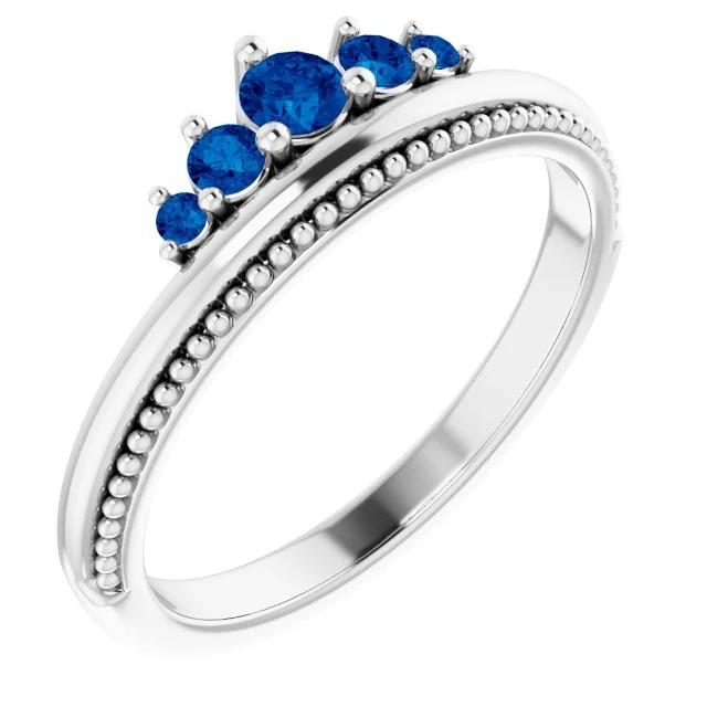 1.10 CT Blue Sapphire Antique Style Wedding Ring, Size 6.5