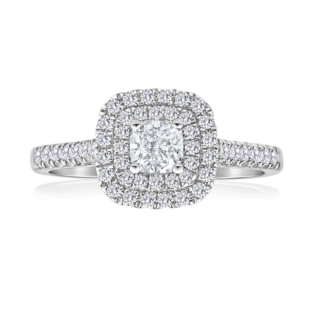 Cushion & Round 3 CT Diamond Anniversary Ring, 14K White Gold - Size 6.5