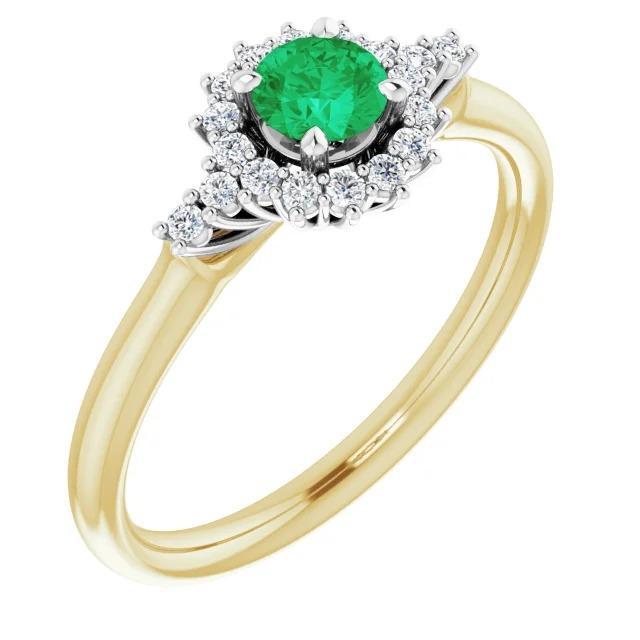 Picture of Harry Chad Enterprises 61208 1.50 CT Diamond Round Green Emerald Ring&#44; 14K Two Tone Gold - Size 6.5