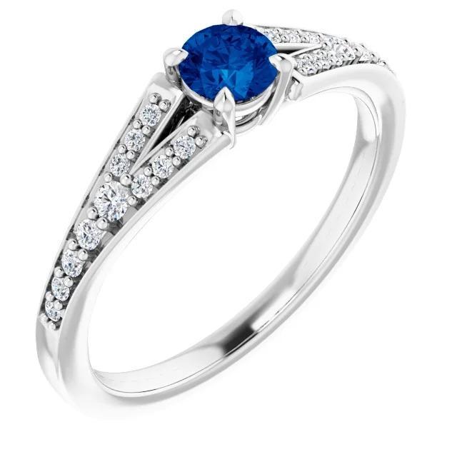 Picture of Harry Chad Enterprises 61215 1.75 CT Split Shank Round Blue 14K White Gold Sapphire Ring&#44; Size 6.5
