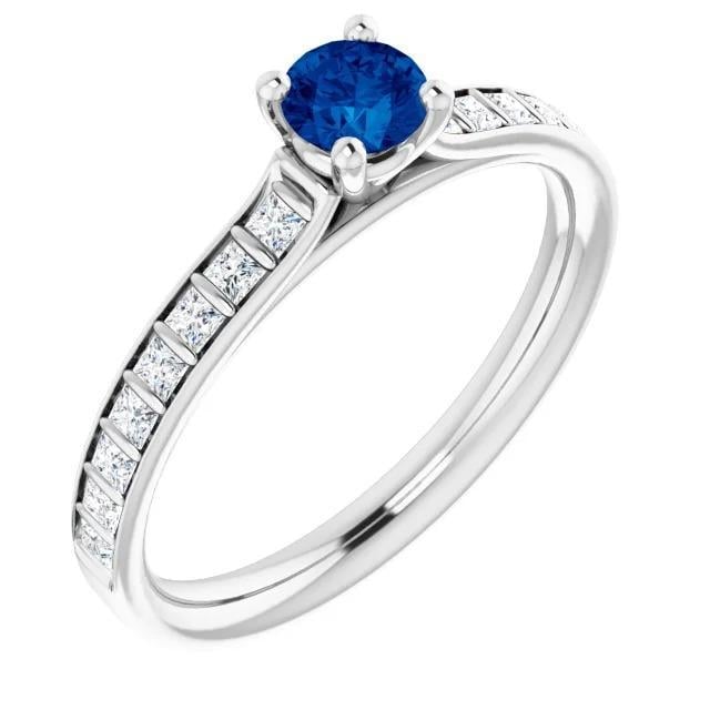61218 2 CT Blue Sapphire Engagement Ring, 14K White Gold - Size 6.5