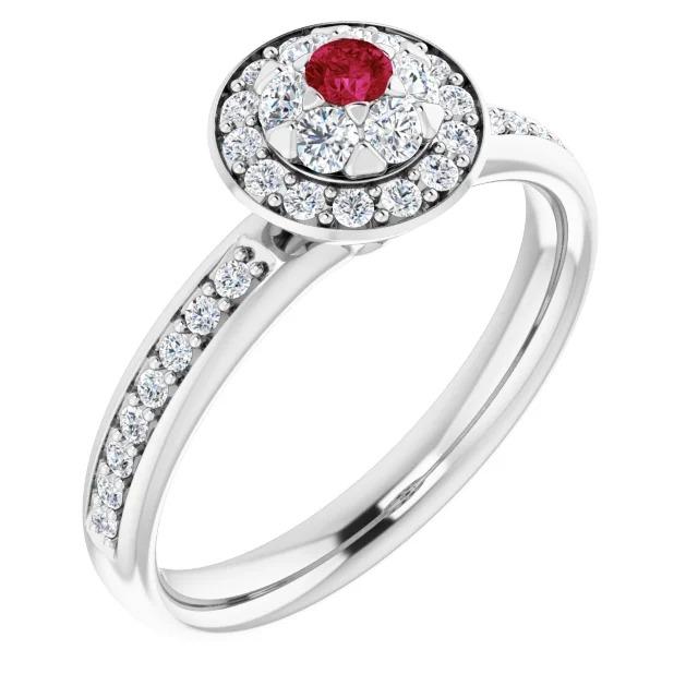 61223 1.80 CT Halo Ruby & Diamond Ring, 14K White Gold - Size 6.5