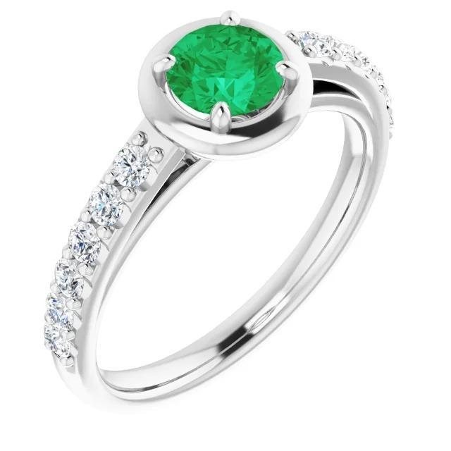 61228 2.25 CT Green Emerald & Diamond Ring, 14K White Gold - Size 6.5