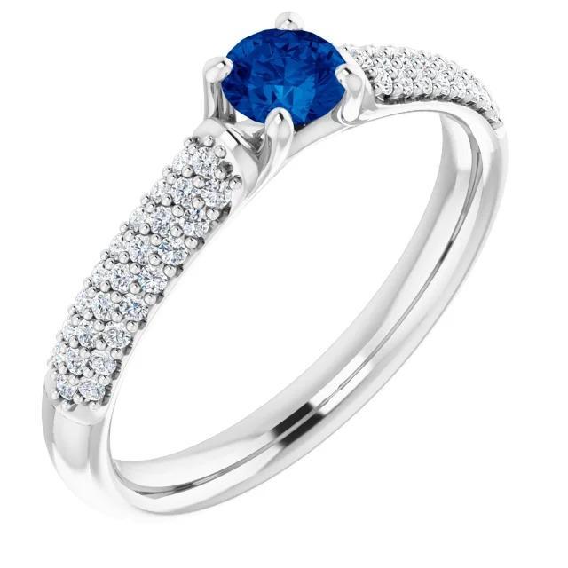 61229 Pave Diamond Blue Sapphire 2 CT Ring, 14K White Gold - Size 6.5