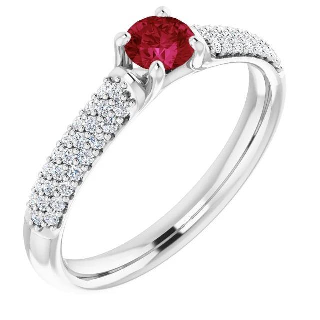 61230 2 CT Pave Diamond Ruby Ring, 14K White Gold - Size 6.5