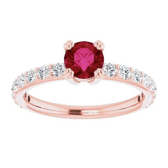 61232 14K Rose Gold 2.50 CT Four Prong Diamond Round Ruby Ring, Size 6.5