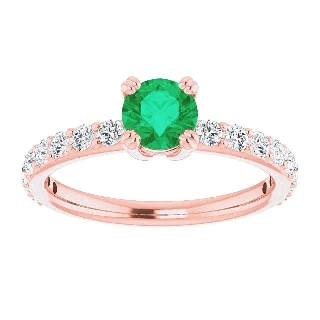 Four Prong 2.50 CT Diamond Round Green Emerald Ring, Size 6.5