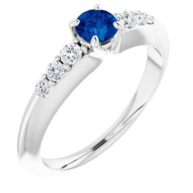 61234 Four Prong Diamond Round Blue Sapphire 1.50 CT Ring, Size 6.5