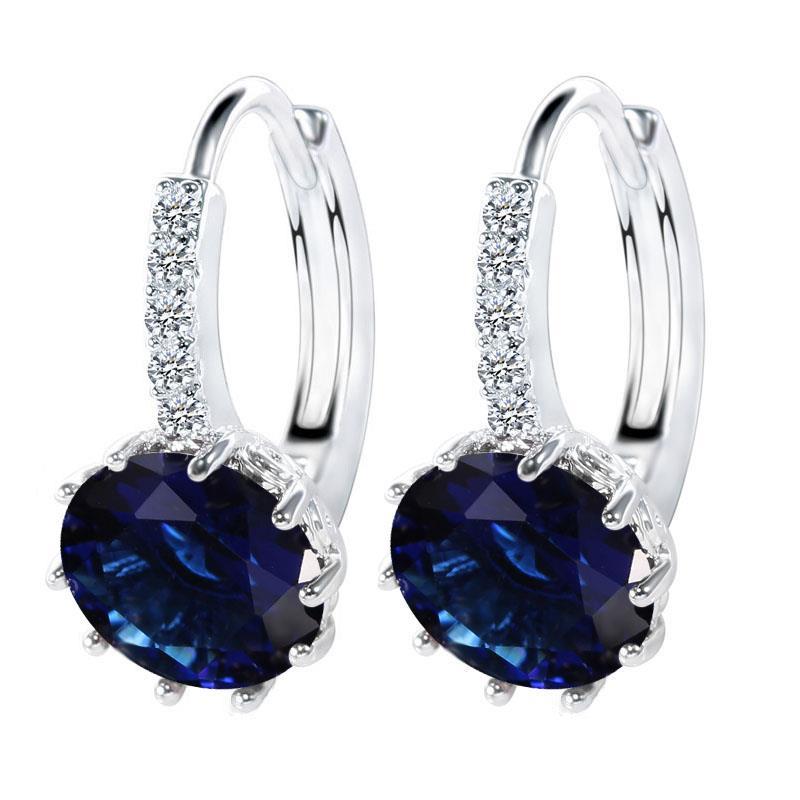 3.20 CT Ceylon Sapphire & Diamond Hoop Earring, Gold