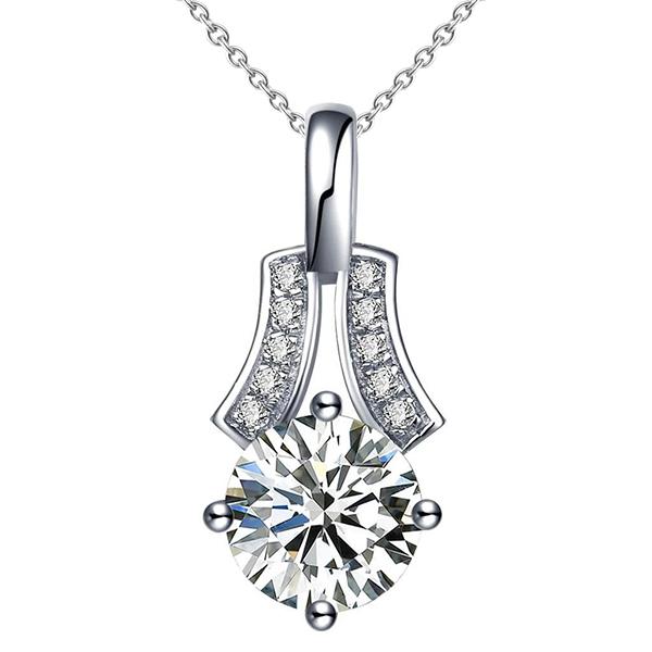 3 CT Prong Set Diamond White Gold Womens Necklace Pendant