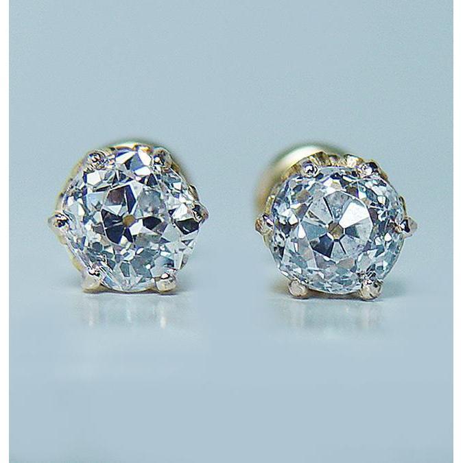 61273 2 CT Old Miner Round Diamond Stud Womens Earring, Yellow Gold