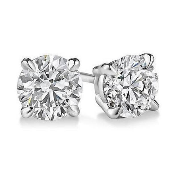 61287 3 CT Round Diamond Stud Womens Earring, White Gold