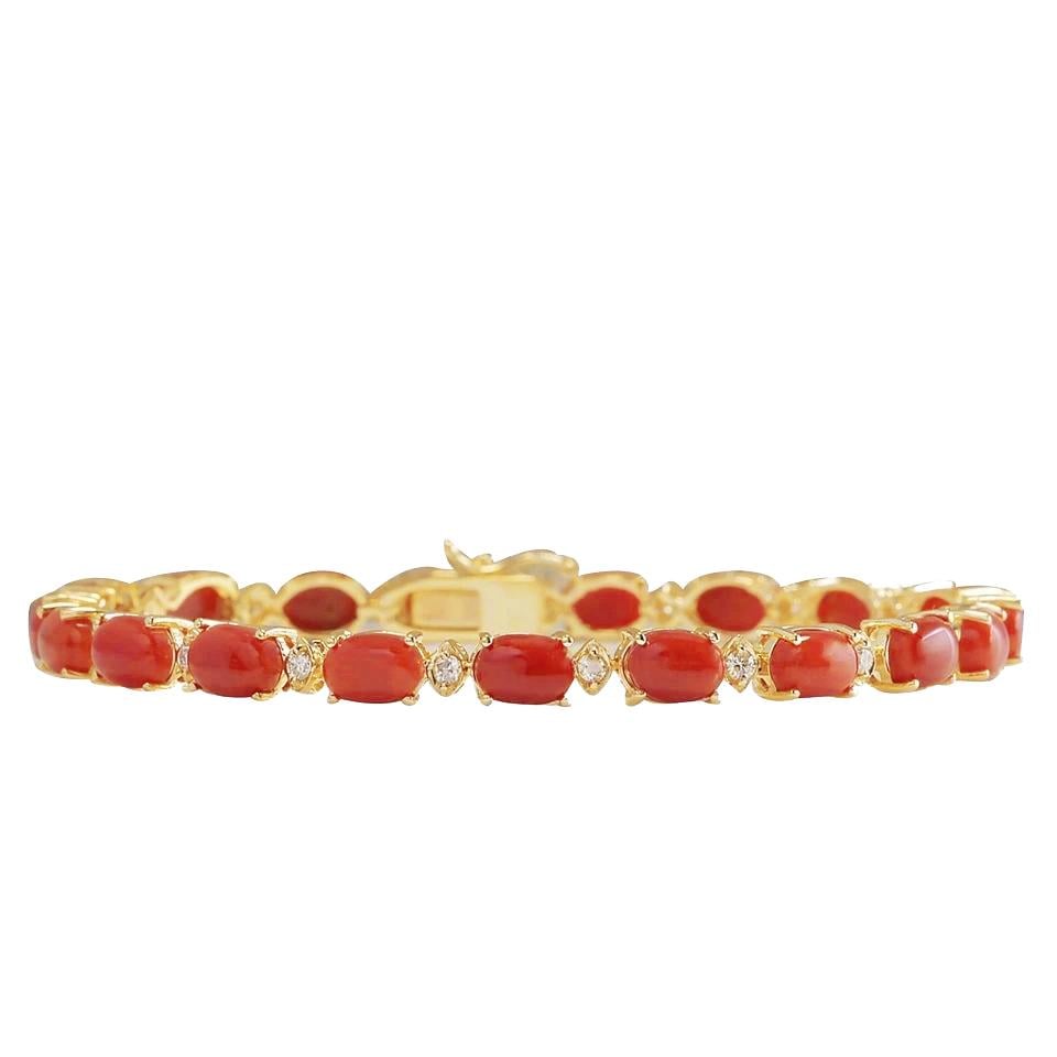 Picture of Harry Chad Enterprises 61908 19 CT Natural Coral with Diamonds Lady Bracelet, 14K Yellow Gold