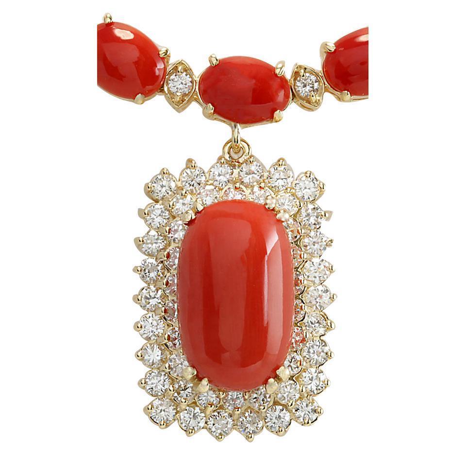 Picture of Harry Chad Enterprises 61935 50.50 CT Red Coral & Diamonds Lady Necklace&#44; 14K Yellow Gold