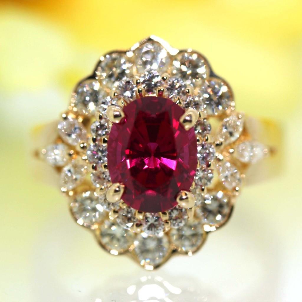 61939 6.75 CT Red Tourmaline & White Diamonds Ring, 14K White Gold - Size 6.5