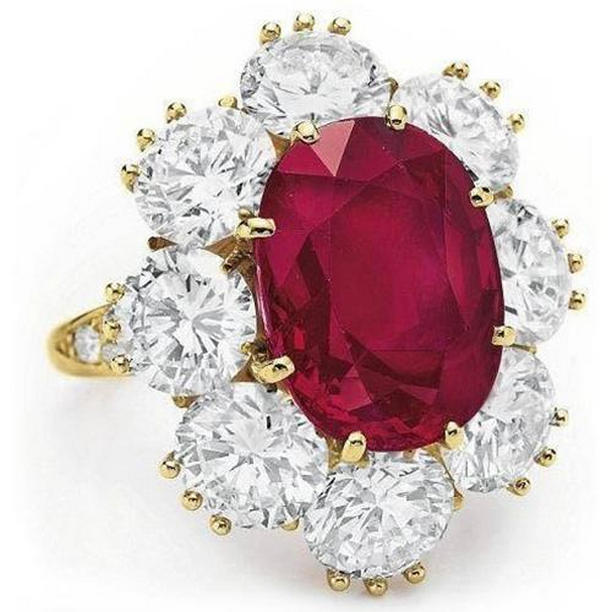 61950 4.75 CT Red Sapphire with Diamonds Wedding Ring, 14K White Gold - Size 6.5