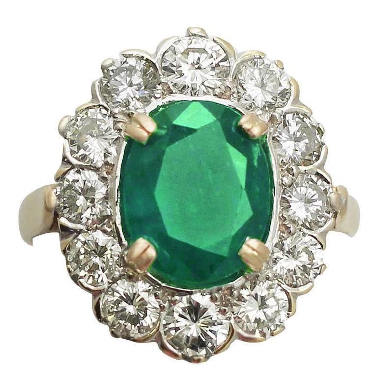 61954 5.50 CT Emerald & Diamonds Engagement Ring, 14K Yellow Gold - Size 6.5