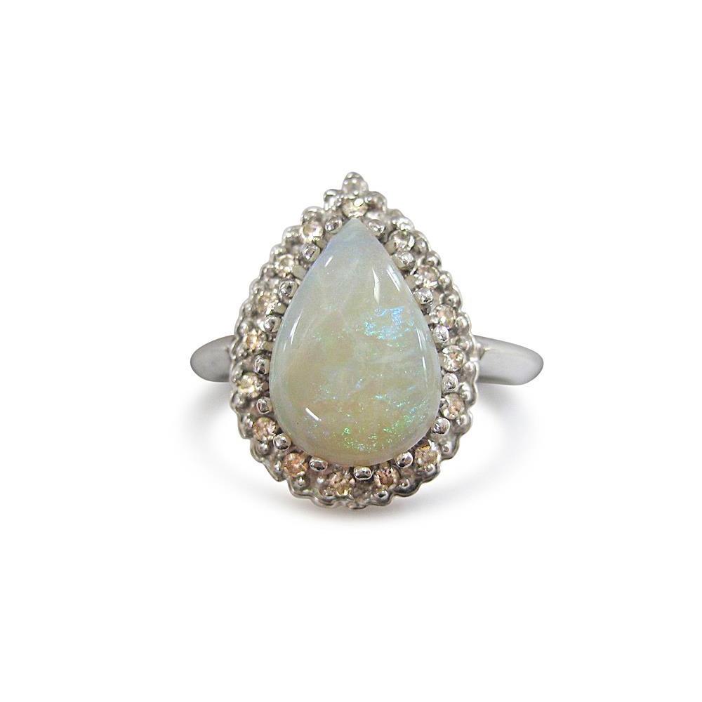 61956 14K White Gold Opal & Diamonds 11.25 CT Engagement Ring, Size 6.5
