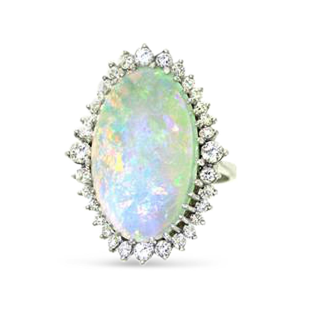 61957 12 CT Opal & Diamonds Engagement Ring, 14K White Gold - Size 6.5
