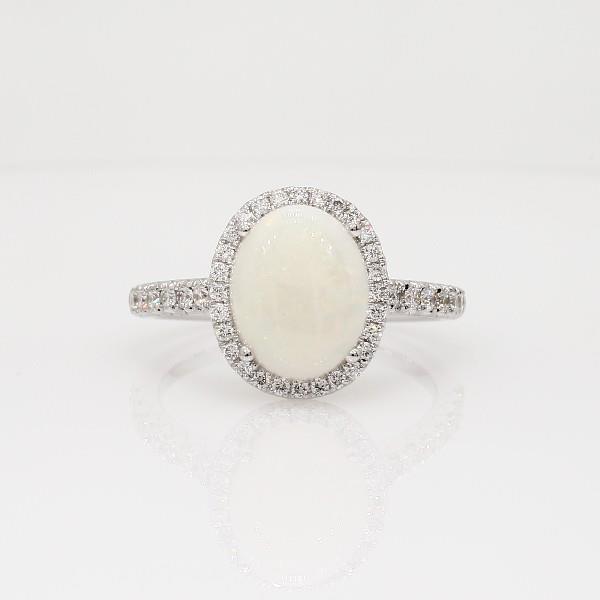 61959 Opal & Diamonds 11.20 CT Anniversary Ring, 14K White Gold - Size 6.5