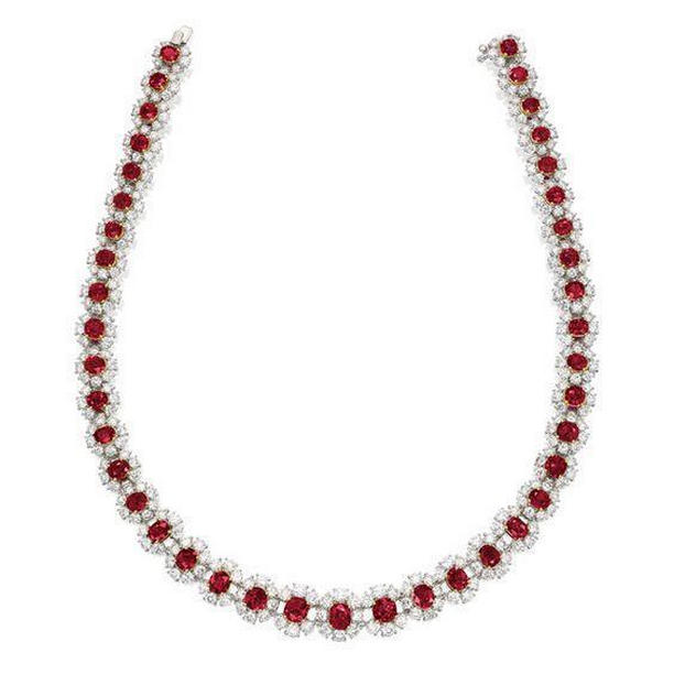 Picture of Harry Chad Enterprises 61963 28.50 CT Ruby & Diamonds Ladies Necklace&#44; 14K White Gold