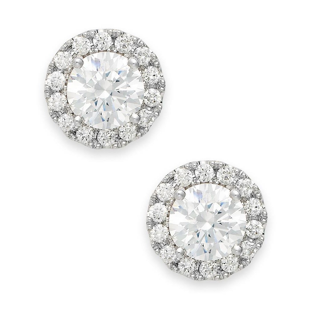 Round Cut Halo 2.28 CT Diamond Womens Stud Earring, 14K White Gold -  Glitter, GL2998241