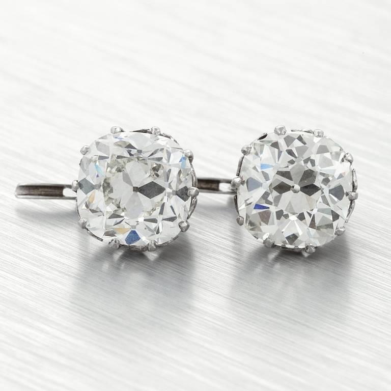 62554 2 CT Cushion Cut Old Miner Diamond Stud Earring, 14K White Gold