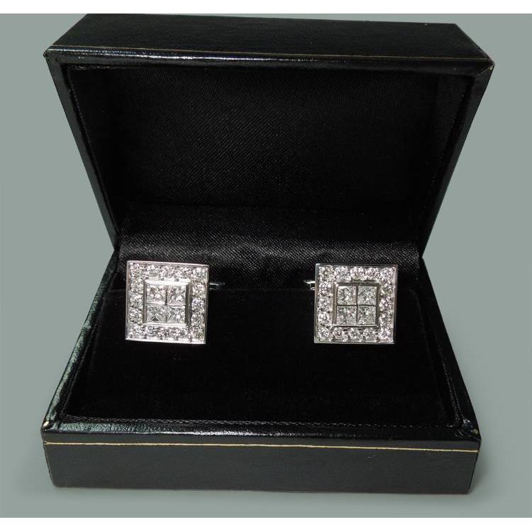 3.50 CT 18K White Gold Mens Diamonds Cuff Links, Pack of 2