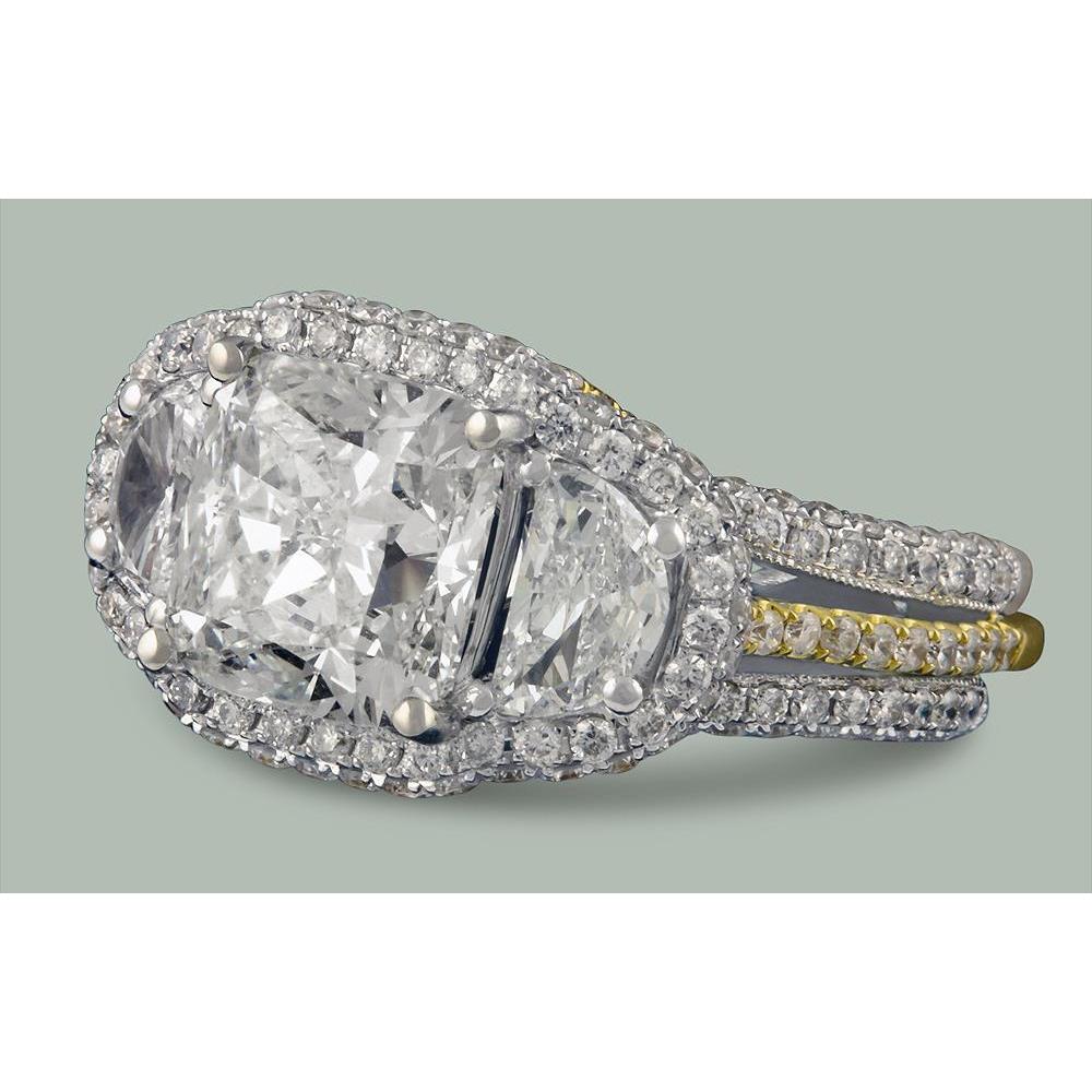 Picture of Harry Chad Enterprises 62567 9 CT Cushion & Half Moon Diamond Halo Ring&#44; Two Tone Gold - Size 6.5