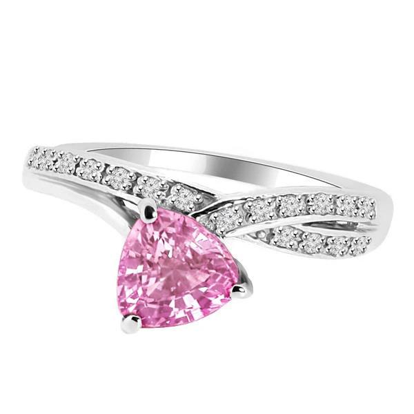 62577 1.40 CT Trillion Cut Pink Sapphire Diamond Ring, 14K White Gold - Size 6.5