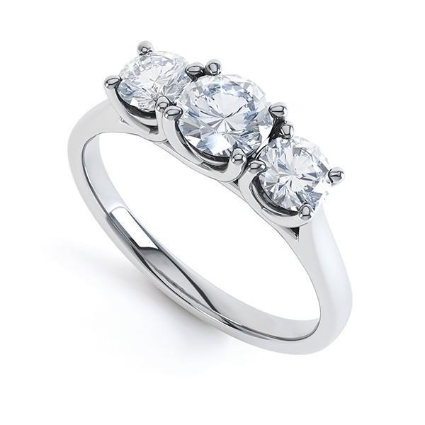 62584 1.95 CT 3 Stone Round Diamond 14K White Gold Engagement Ring, Size 6.5