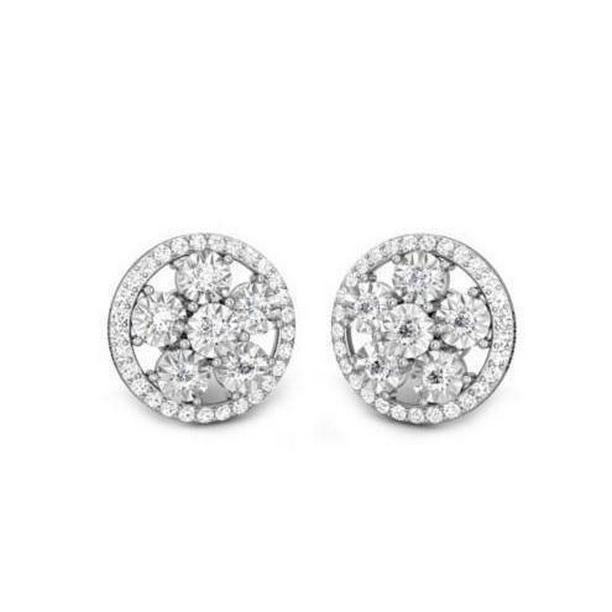 3.00 CT Diamonds Stud Halo Earring, White Gold
