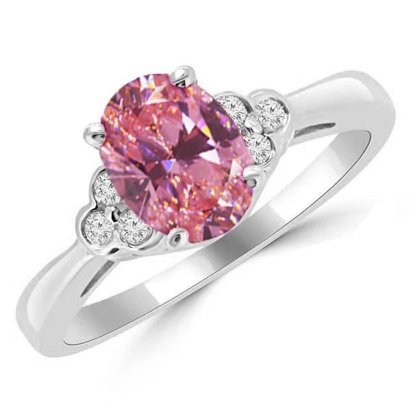 62597 1.80 CT Oval Pink Sapphire Diamond Wedding Ring, 14K White Gold - Size 6.5