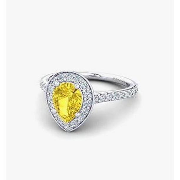 62605 2.50 CT Yellow Sapphire & Diamonds Anniversary Ring, 14K White Gold - Size 6.5