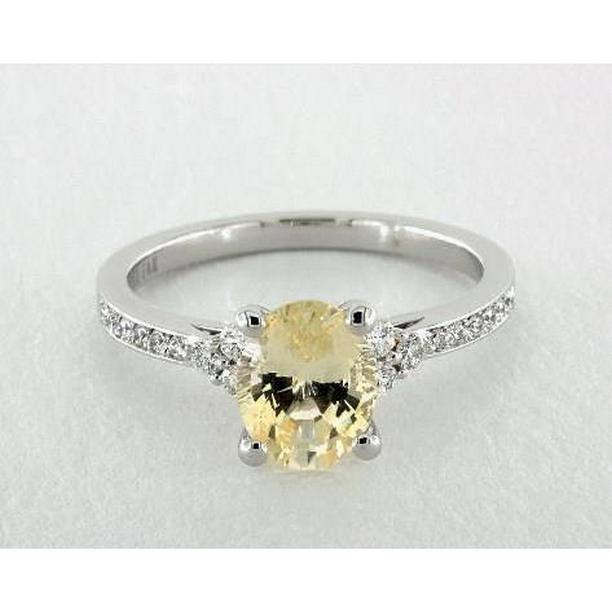 62606 Yellow Sapphire & Diamonds 3.50 CT Wedding Ring, 14K White Gold - Size 6.5