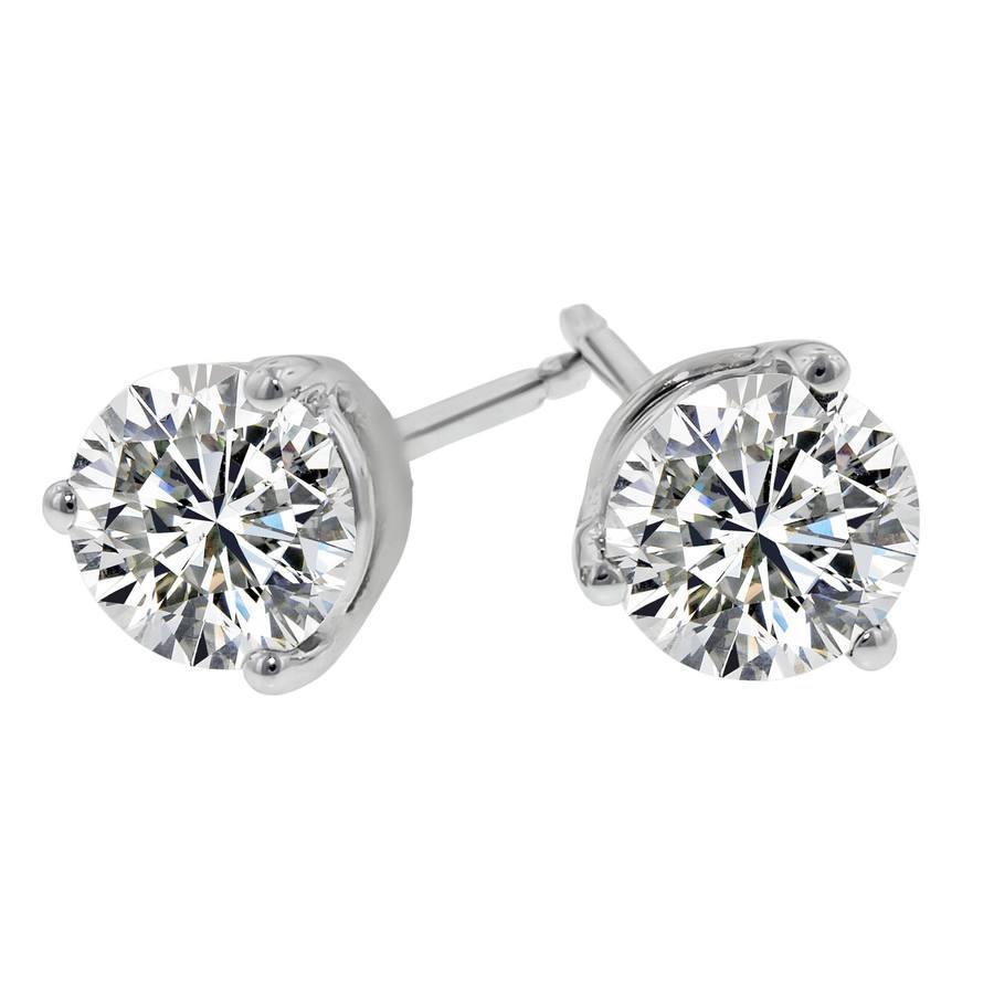 62611 2 CT Round Cut Diamond Gold Sparkling Womens Stud Earring