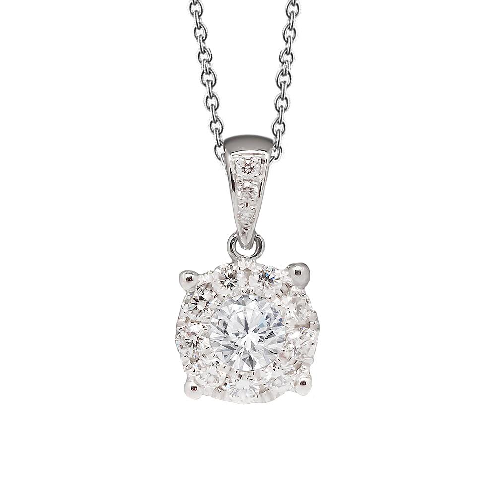 63251 2 CT Round Diamond Halo Solid Pendant, 14K White Gold