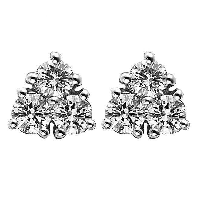 63257 3 CT Sparkling Round Cut Diamonds 3 Stone Stud Earrings, White Gold