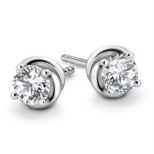 63266 2.10 CT Round Solid Diamond Stud Earring, 14K White Gold