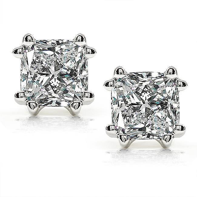 63273 2.50 CT Cushion Cut 14K White Gold Diamond Stud Earring