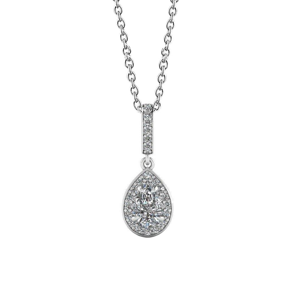 63276 Halo Pear Cut & Round 1.72 CT Diamonds Pendant Necklace, White Gold