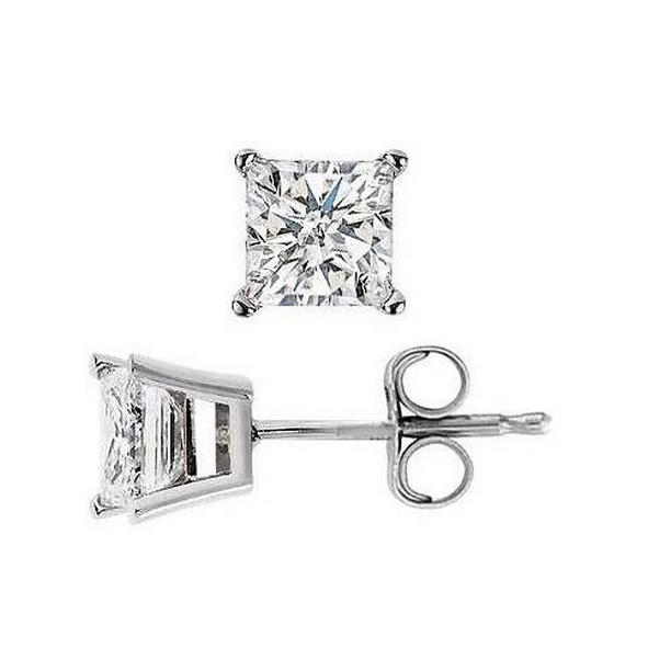 63279 2.20 CT 4 Prong Set Princess Diamond Stud Earrings, 14K White Gold