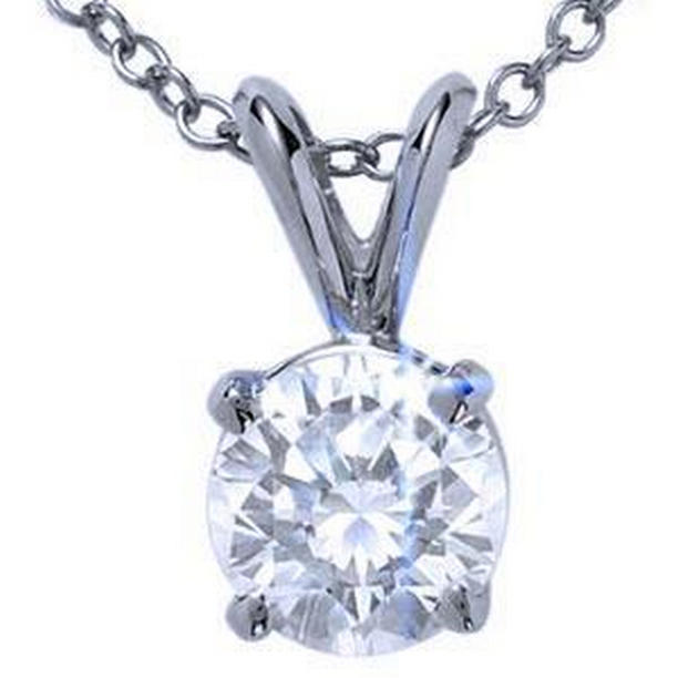 63280 1 CT Solitaire Round Diamond Necklace Pendant, 14K White Gold