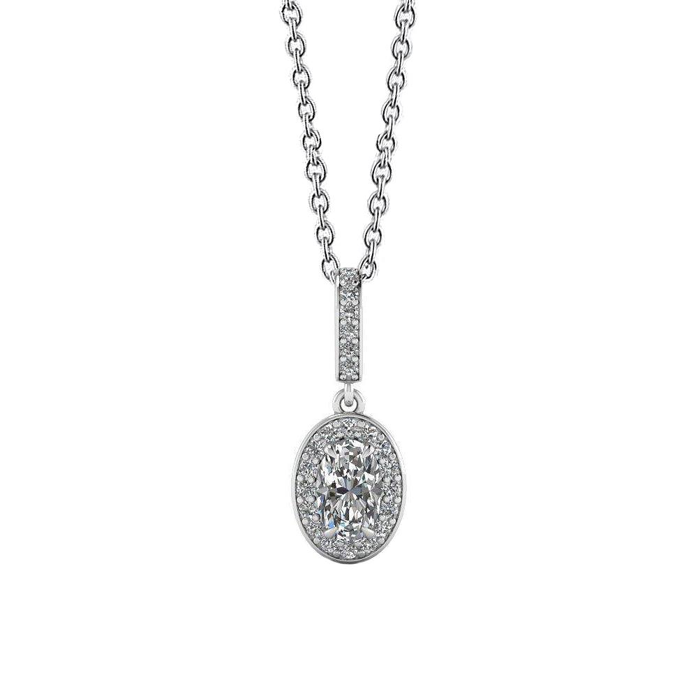 63283 1.72 CT Sparkling Oval & Round Cut Diamonds Pendant, 14K White Gold
